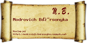 Modrovich Bársonyka névjegykártya